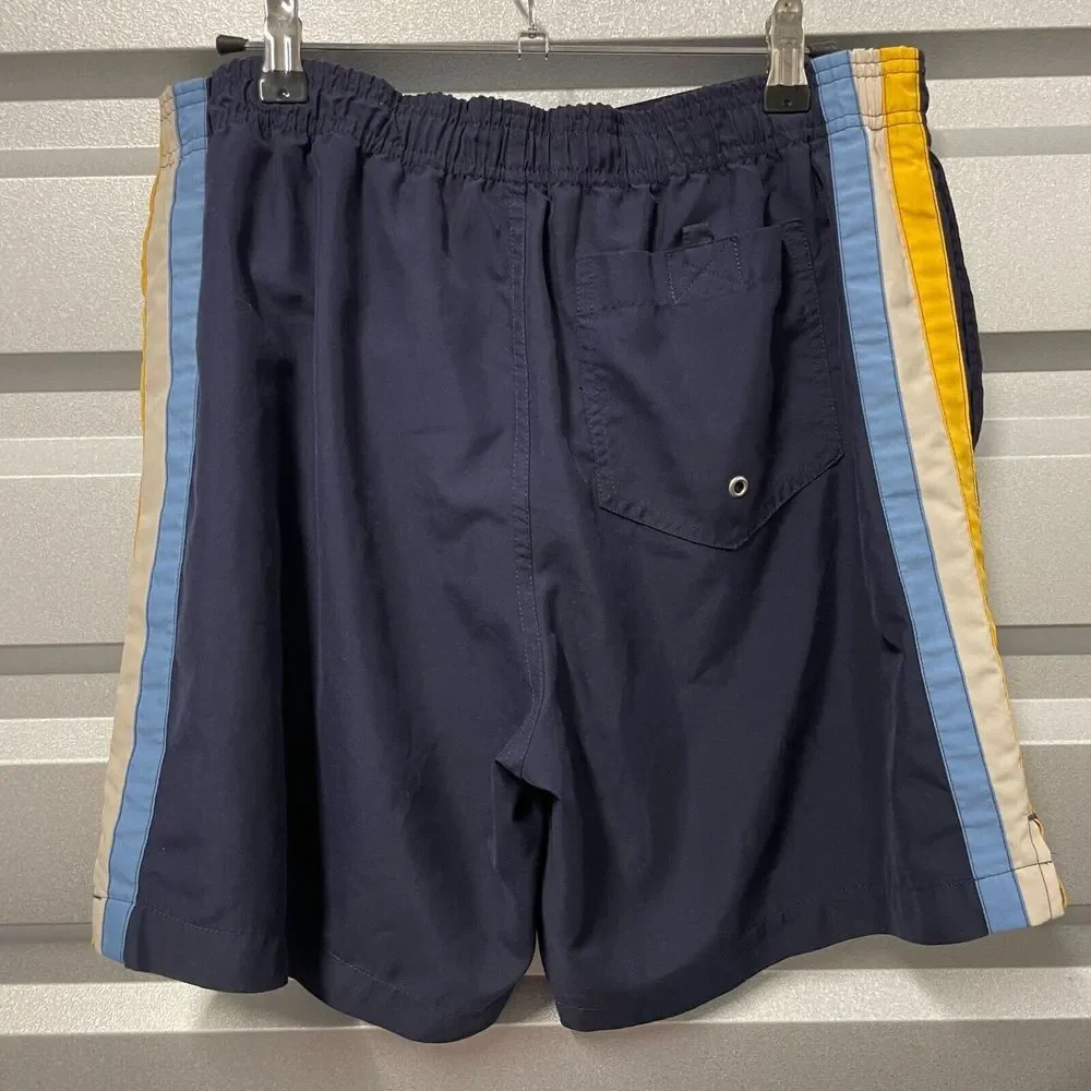 VTG Jockey Mens‎ Swim Trunks Shorts M Lined Tie Pockets Blue Yellow White
